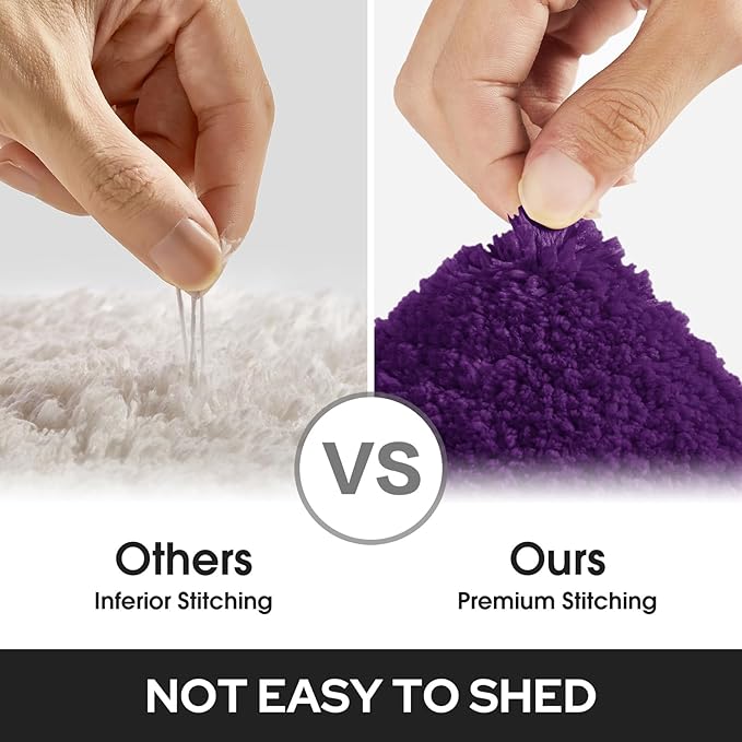 HOMEIDEAS Purple Bathroom Rugs Sets, 2 Piece Super Soft and Absorbent Non Slip Microfiber Machine Washable Bath Mats for Purple Bathroom Decor, 20" x 32" + 16" x 24"