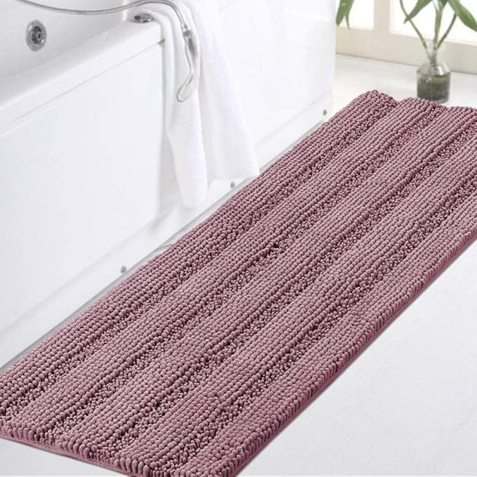 Turquoize Luxury Shaggy Bath Mat Chenille Bathroom Runner Rug Extra Long Non Slip Bath Mat for Bathroom Large Shaggy Bath Rug Runner Extra Soft and Absorbent Indoor Bath Rug, 47 x 17 Inches,Mauve/Rose