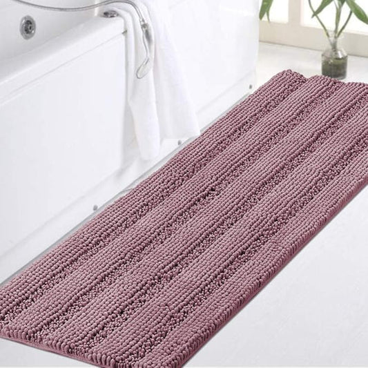 Turquoize Luxury Shaggy Bath Mat Chenille Bathroom Runner Rug Extra Long Non Slip Bath Mat for Bathroom Large Shaggy Bath Rug Runner Extra Soft and Absorbent Indoor Bath Rug, 47 x 17 Inches,Mauve/Rose
