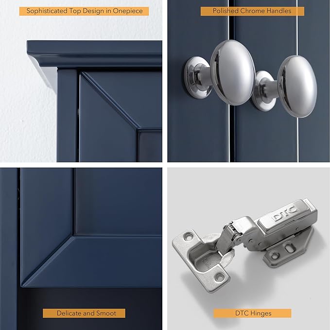 VANIRROR Bathroom Wall Cabinet Navy Blue Over Toilet Storage Cabinets 24x30 in Above Toilet Wood Medicine Cabinets Wall Mounted Bathroom Cabinet with 2 Door & Adjustable Shelf