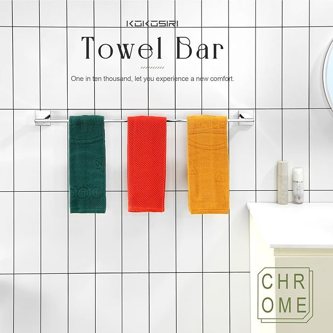 KOKOSIRI 32 Inch Bath Towel Bars Bathroom Towel Racks Towel Holder Towel Rods Kitchen Towel Hanger Bathroom Accessories Stainless Steel Wall Mounted Polished Chrome B4006CH-L32