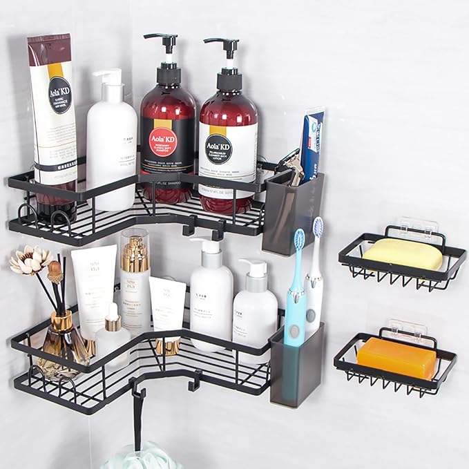 Shower Caddy, Adhesive Bathroom Organizer for Bathroom Storage & Home Decor & Kitchen,No Drilling, Rustproof Stainless Steel Shower Shelves Rack for Inside (5 unit)