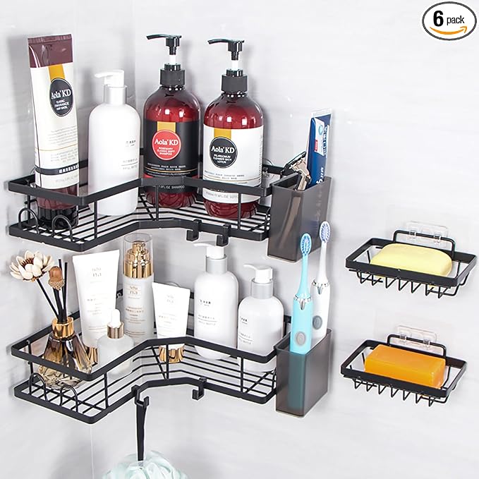 Shower Caddy, Adhesive Bathroom Organizer for Bathroom Storage & Home Decor & Kitchen,No Drilling, Rustproof Stainless Steel Shower Shelves Rack for Inside (6 unit)