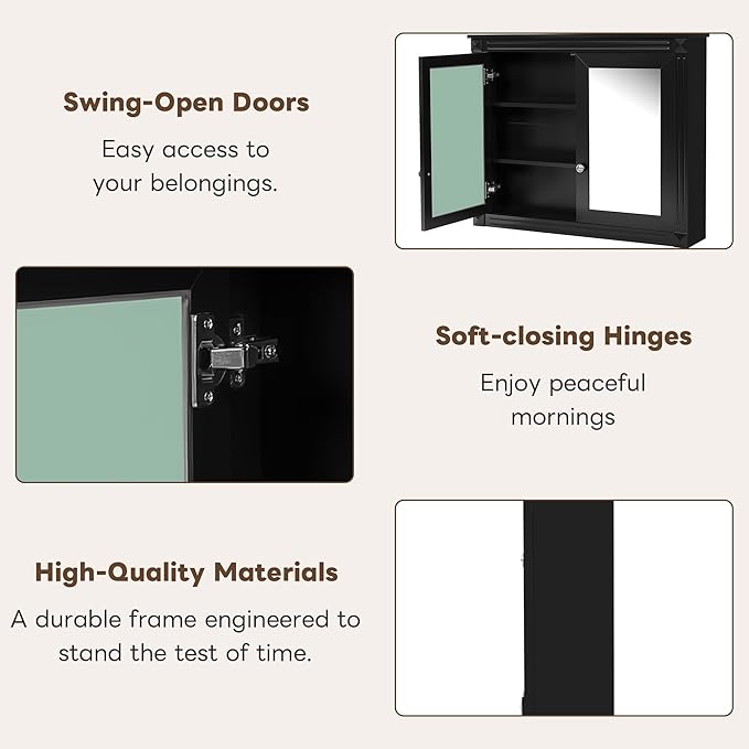 Merax Bathroom Medicine Cabinet with Mirror Door & Adjustable Shelves, 36" x 28" Wall Mounted Bathroom Storage Cabinet with Mirror, Over The Toilet