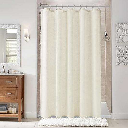 Naturoom Ivory Linen Shower Curtain, Cloth Textured Fabric Shower Curtain Set with Hooks, Simple Elegant Modern Farmhouse Country Ultra Thick Bath Curtains for Bathroom,Water Repellent,54x78