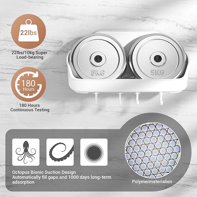 LUXEAR Shower Caddy Suction Cup NO-Drilling Removable Bathroom Shower Shelf Powerful Shower Organizer Basket Waterproof & Oilproof Wall Mounted Storage Rack for Bathroom&Kitchen