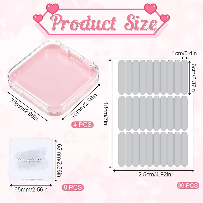 4 Pcs Press On Nail Storage Box with 30Pcs Adhesive Double Sided Tape and 8 Pcs Cards, Press on Nails Packaging, Acrylic Nails Display Box, Nail-Box Organizer for Nail Salon (4 Colors)