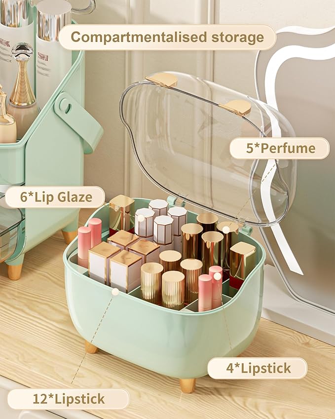 Anylady Lipstick Organizer For Vanity - Detachable Perfume Organizer (Thicken Upgraded), Lipstick Holder With Cover, Cosmetic Organizer (Green)