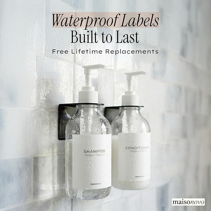 Shampoo and Conditioner Dispenser Wall Mounted Set of 2 Clear - No Drill Shower Soap Dispenser for Bathroom Refillable - Spa Hotel Style Accessories by MaisoNovo