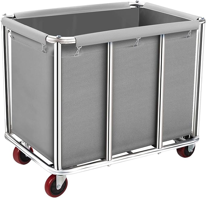 Commercial Laundry Cart with Wheels, 400L Large Rolling Laundry Cart with Steel Frame and Oxford Cloth, Heavy Duty Industrial Laundry Cart for Home,Hotel,Laundry Room, 441 lbs Load (Gray-8)
