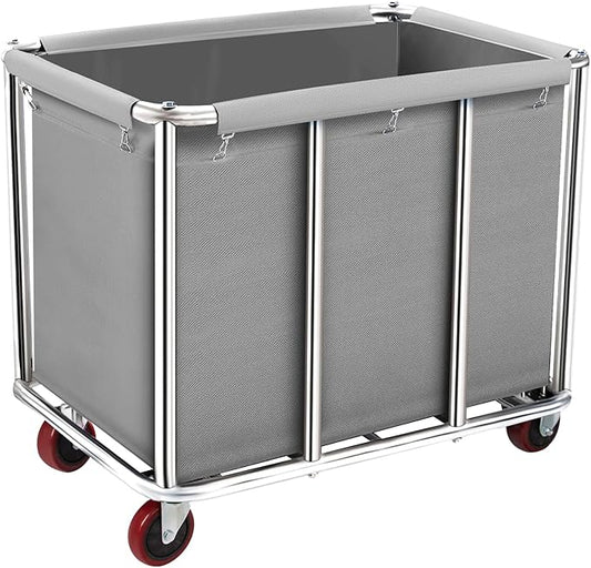 Commercial Laundry Cart with Wheels, 400L Large Rolling Laundry Cart with Steel Frame and Oxford Cloth, Heavy Duty Industrial Laundry Cart for Home,Hotel,Laundry Room, 441 lbs Load (Gray-8)