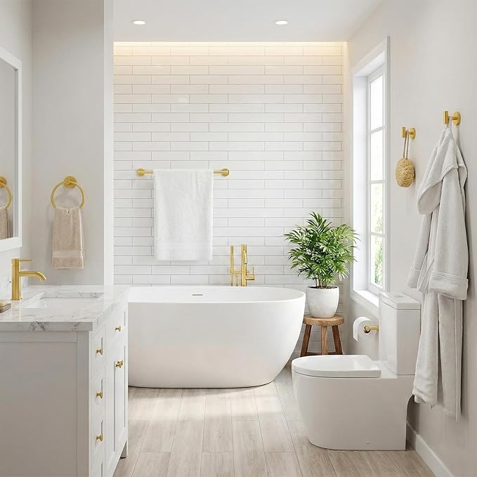 5 Piece Brushed Gold Bathroom Hardware Set, 24 Inch Bathroom Hardware Set Towel Racks for Bathroom, SUS304 Stainless Steel Wall Mounted Bath Towel Bar Set