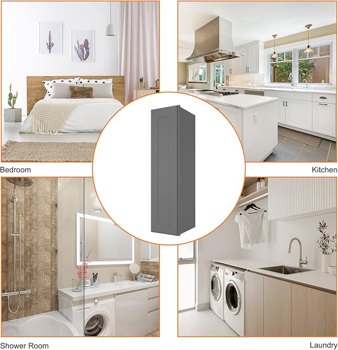 ROOMTEC Wood Wall Cabinet,RTA Single Door Medicine Cabinet with Adjustable Shelves and Soft-Close Door for Kitchen, Bathroom, and Laundry. 12" D*21" W*36" H, Shaker Grey