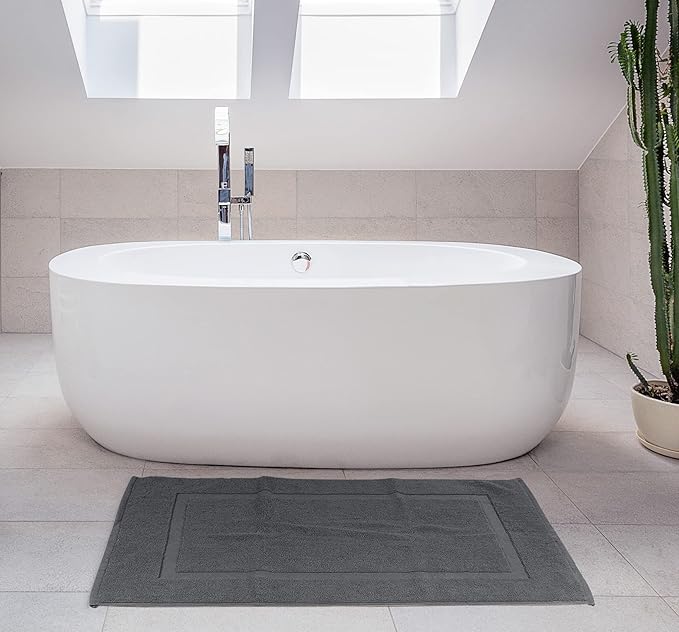 Utopia Towels Cotton Banded Rug, Bath Mats, Not a Bathroom Rug, 21 by 34 Inches, 100% Ring Spun Cotton, Highly Absorbent Shower Bathroom Floor Mat, Grey, 2 Pack