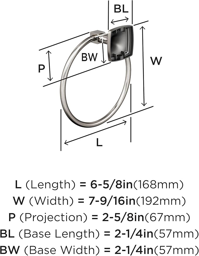 Amerock BH36092G10 | Brushed Nickel Towel Ring | 7-9/16 in (192 mm) Length Towel Holder | Stature | Hand Towel Holder for Bathroom Wall | Small Kitchen | Bath Accessories