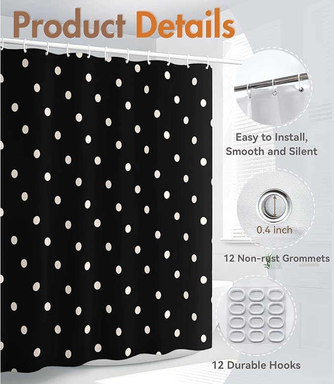 MAMUSE Shower Curtain for Bathroom - Cute Aesthetic Decorative Modern Girly Unique Girls Design Pretty Women Waterproof Fabric Cloth Cortinas de Baño Bathtub 72 x 72 Inch, Ploka Dots