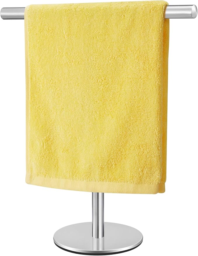 Standing Hand Towel Holder, T-Shape Towel Rack Stand, Stainless Steel Towel Bar for Bathroom Kitchen Vanity Countertop, Nickel