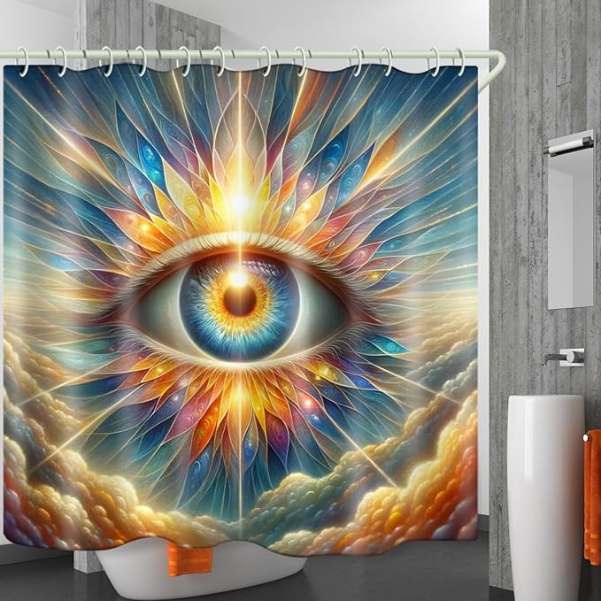 Bright Fabric Shower Curtains, God's Eye Theme Design Art Shower Curtains, Bathroom Decor Set, 12 Shower Curtain Hooks (72 "Wx72 L) Inch Waterproof Shower Curtain.