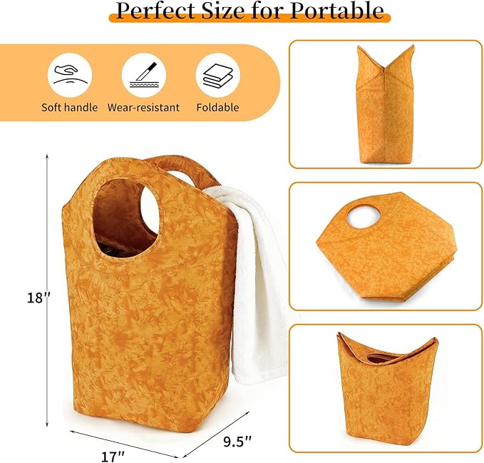 18"x17"x9.5" Capacity Foldable Laundry Basket, Portable Collapsible Laundry Hamper with Soft Handle, Waterproof Wear-Resistant Storage Bag for Dirty Clothes, Grocery, Camping, Bathroom, Bedroom, Car