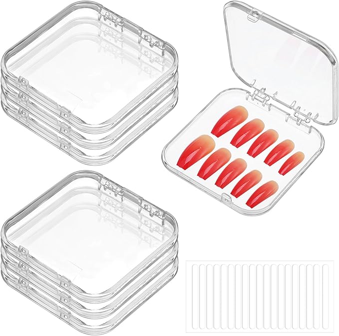 6pcs Press on Nail Storage Box with 1 Sheet Adhesive Double Sided Tape Acrylic Nail Display Box for Fake Nail Storage Cases Nail Display Nail Salon Supplies Nail Art