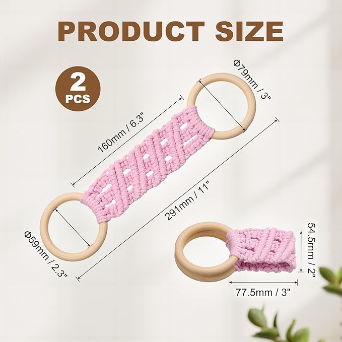 uxcell 2Pcs Kitchen Dish Towel Holder, 11"x3" Crochet Towel Ring with Hanging Loop for Cabinet House Oven Stove Door, Light Pink