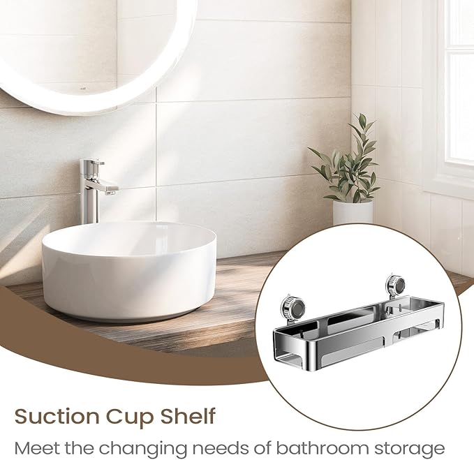 Bathroom Shelf Organizer - Suction Cup Wall Shelves, Rustproof Holder For Organization And Storage, Home Decor, Hotel, Dorm, Kitchen, Bedroom, Shampoo, Body Wash, Soap, Practical And Durable Storage S