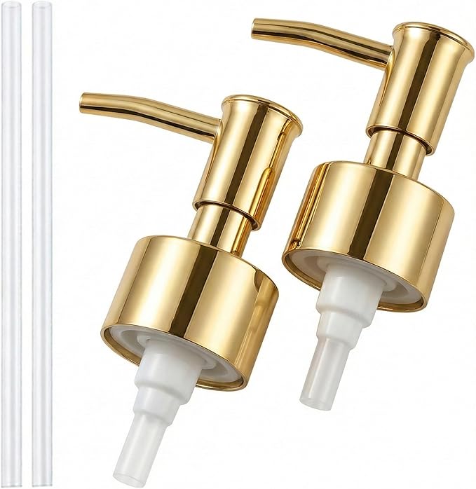 2-Pack Soap Dispenser Pumps Replacement, Universal Lotion & Soap Pump Heads for Standard 28/400 Bottle Neck, Gold Finish (Fits 26mm-28mm/ 1.02-1.10 inch)