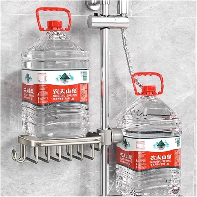 Punch-Free Bathroom Rack Shelf Toilet Space Aluminum No Drill Hanging Organizer Hang On The Wall(2-Black)