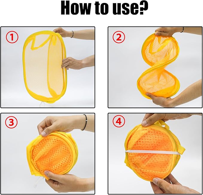 2Pcs Popup Mesh Laundry Baskets, Collapsible and Portable Laundry Hamper, Ideal for Travel and Home Use (Pink & Yellow)