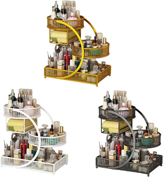 Multiple Tiers Metal Cosmetic Organizers Modern Storage Rack For Skincare Lipsticks Bathroom Countertop Without Tool
