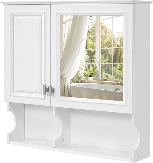 Merax Bathroom Wall Cabinet with Mirror, Wall Mounted Medicine Cabinet with Adjustable Shelves and Open Spaces, 30" x 28" Mirrored Door Over The Toilet Bathroom Storage Cabinet