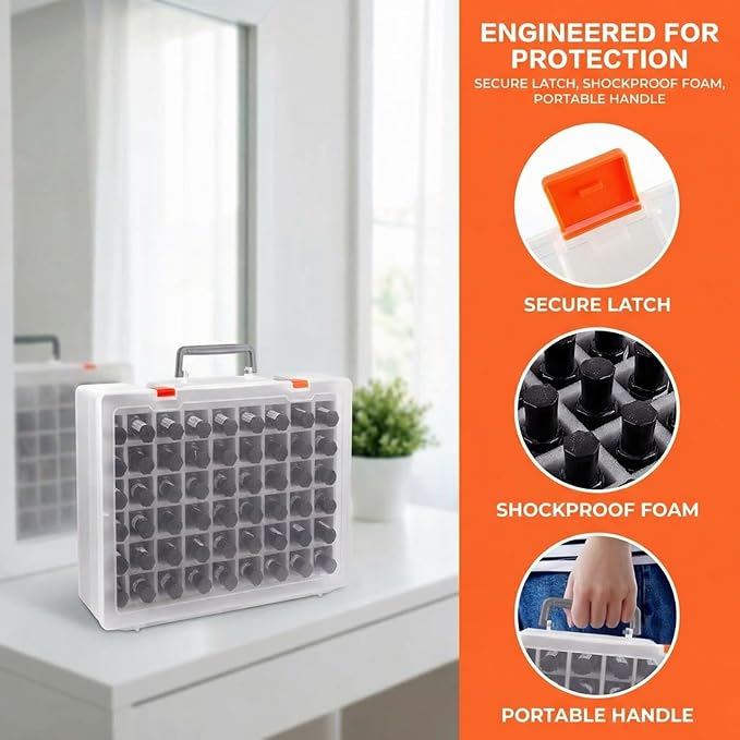 ALCYON 54-Bottle Nail Polish Organizer Case - Professional Clear Storage Box with Shockproof Sponge Foam - Secure Travel Bag for Beetles, for Essie - Prevents Glass Breakage Organized (Black, For 54)