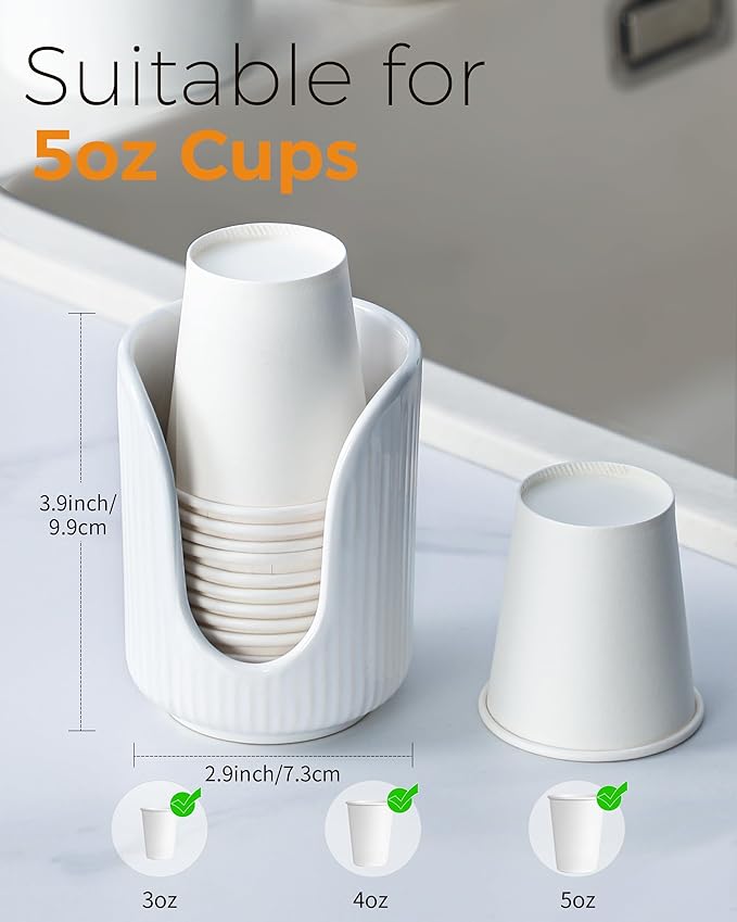 ABRUTY Bathroom Cup Dispenser, 3oz-4oz Ceramic Paper Cup Holder, Small Countertop Mouthwash Dixie Cups Accessories, for Vanity Countertops, Bathroom, Kitchen, and Dining Room