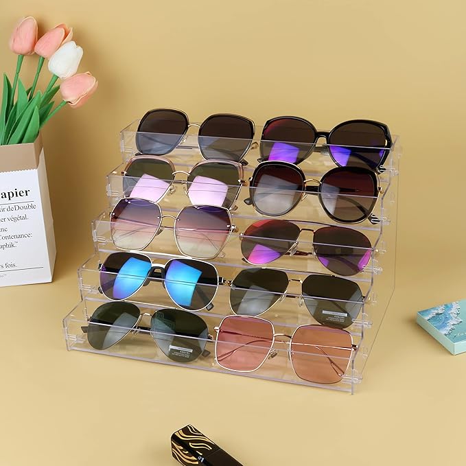 Sunglasses Organizer Countertop Stand, 5 Tier Sunglass Holder Display Rack, Nail Polish Organizer Acrylic Display Stand, Assembly Required