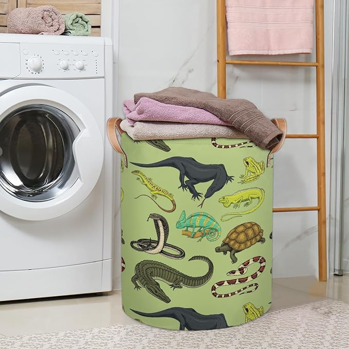 Large Laundry Basket Hamper - Reptiles 62L Collapsible Storage Bin for Kids Toys, Dirty Clothes, Blankets, Tall Baby Nursery Hamper for Boys Bedroom Bathroom Decor, Gift Basket