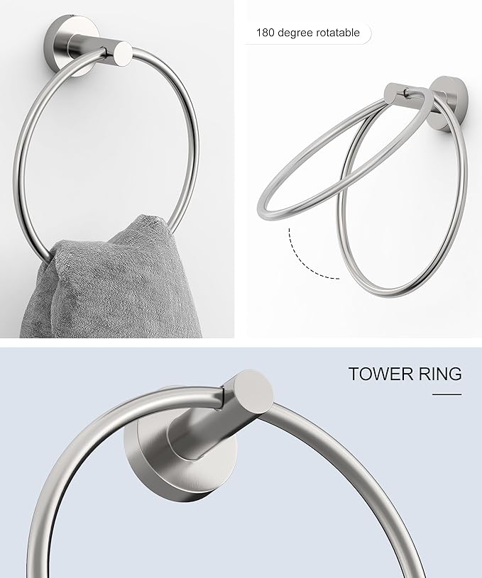 Brushed Nickel Bathroom Hardware Accessories Set 5 Pcs SUS304 Stainless Steel 26 Inch Hand Towel Bar Toilet Paper Holder Towel Ring Robe Towel Hooks Wall Mounted by HOMEMYSTIQUE