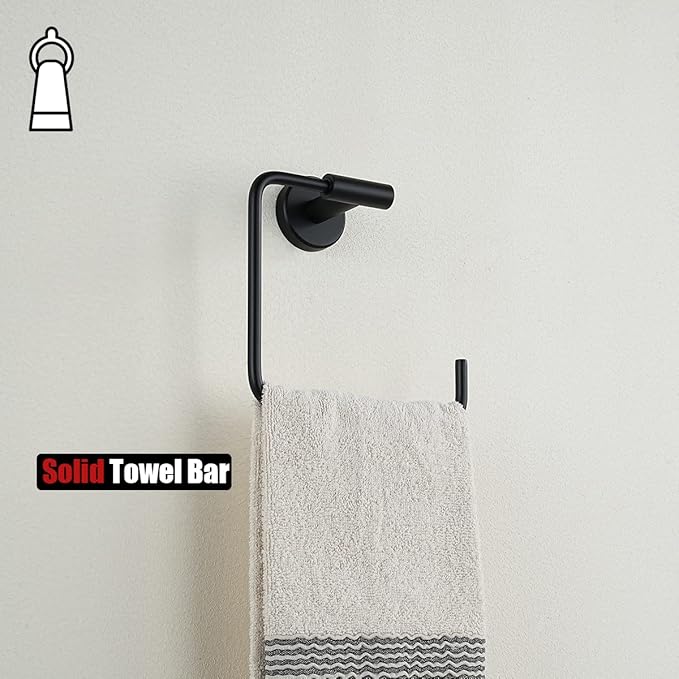 JQK Black Towel Ring, Stainless Steel Square Ring Towel Holder for Bathroom, 6 Inch Matte Black Wall Mount, TR140-PB