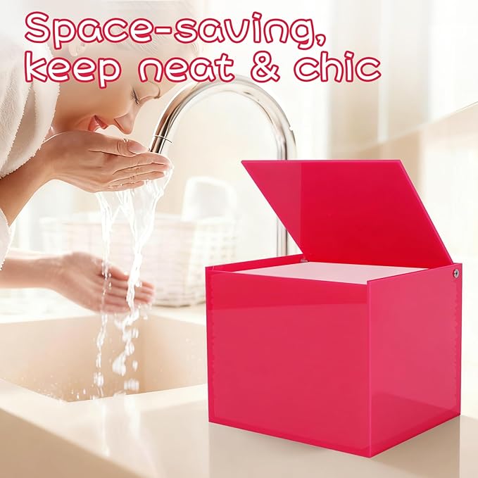 Hot Pink Acrylic Disposable Face Towel Holder-Compatible with Clean Skin Club Facial Towel XL, Acrylic Face Towelette Storage Box Container, Cosmetic Organizer for Bathroom Countertop Storage
