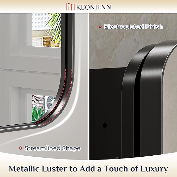 Keonjinn 20 x 32 Inch Black Mirrored Medicine Cabinet, Recessed Medicine Cabinets for Bathroom, Black Stainless Steel Framed, Stepless Adjustable Shelves, in Wall or Surface Mount, Sturdy & Heavy