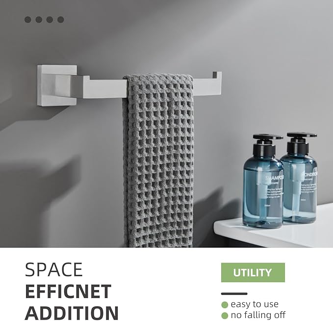 Angle Simple Hand Towel Holder for Bathroom, SUS 304 Stainless Steel Kitchen Towel Hanger Rack for Wall, Brushed Nickel, 10.24 Inches