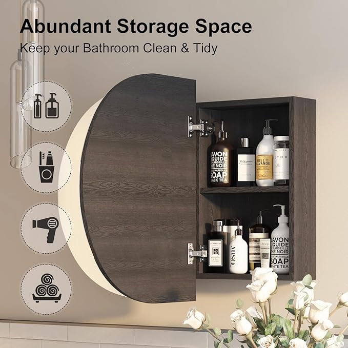 Oval Medicine Cabinet with Mirror for Bathroom,Bathroom Medicine Cabinet,Oval Mirror Cabinet Wall Mounted with 3 Storage,2 Doors,Black