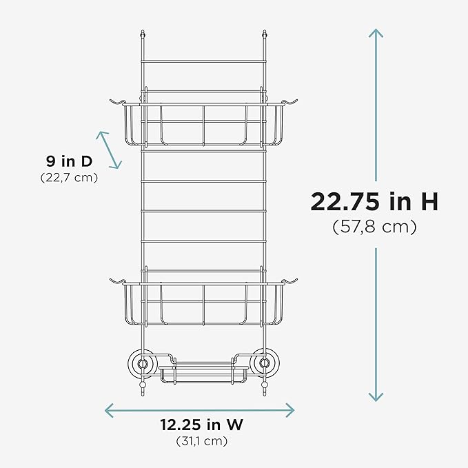 Zenna Home Shower Caddy Hanging Over the Shower Door Organizer, Stainless Steel Rack with 2 Shelves and Built in Hooks, Bathroom Organizer Shelf for Inside Shower, Chrome