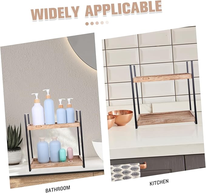 Wooden Bathroom Shelf Stand Toiletry and Spice Rack Sturdy Wood Organizer for Countertop Multi-use Storage for Cosmetics Kitchen and Bathroom