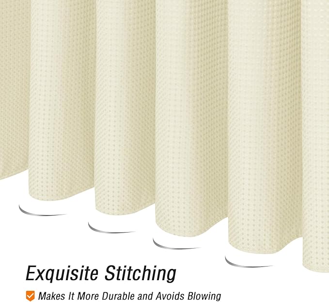 Gibelle Extra Long Shower Curtain 72 x 84, 230GSM Tall Waffle Weave Textured Fabric Shower Curtain for Bathroom, Water Repellent, Machine Washable, Ivory