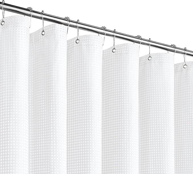 Gibelle Beige Shower Curtain, 230GSM Waffle Weave Textured Fabric Shower Curtain for Bathroom - Soft Cloth & Hotel Spa Luxury, Water Repellent, Machine Washable, 72X72, White
