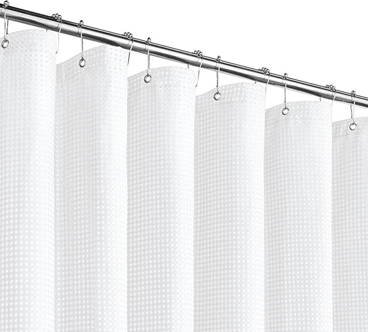 Gibelle Extra Long Shower Curtain 72 x 84, 230GSM Tall Waffle Weave Textured Fabric Shower Curtain for Bathroom, Water Repellent, Machine Washable, White