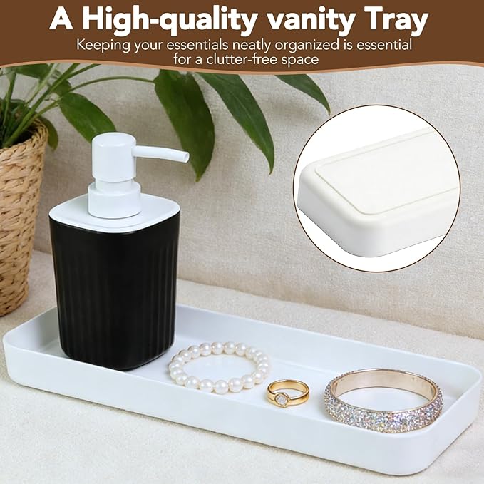 Bathroom Accessories Set 5pcs- Bathroom Set, Plastic Bathroom Accessory Sets with Lotion Soap Dispenser, Soap Dish, Toothbrush Holder, Toothbrush Cup, Vanity Tray, Boho, Modern Bath Decor, Matte Black