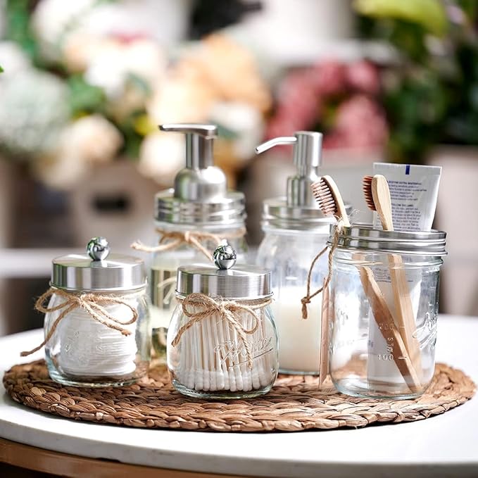 Amolliar Mason Jar Liquid Soap Dispenser Pump, Rustproof Stainless Steel Lid, Cute Farmhouse Decor for Kitchen, Bathroom, Refill Soap Pump for Hand Soap, Dish Soap, Lotion Soap, Brushed Nickel 1 Pack