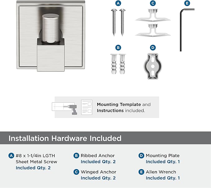 Amerock BH36070G10 | Brushed Nickel Single Robe Hook | 1-7/8 in. (48 mm) Length Towel Holder | Appoint | Towel Hook for Bathroom | Bathroom Hardware | Bath Accessories