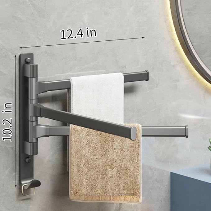 2-5 Arms Swivel Towel Rack Bath Towel Holder with Hook Swing Arm Towel Rack Wall Mount for Bathroom Kitchen-Grey 3Arm